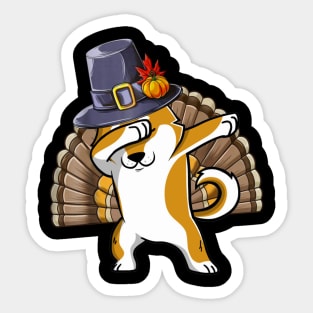 Thanksgiving T shirt for Boys Men Dabbing Shiba Inu Turkey Sticker